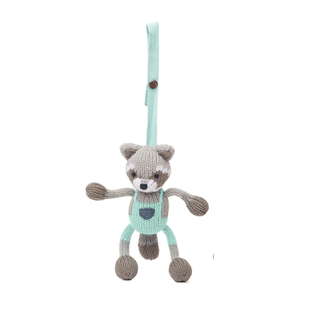 knit stroller toy | Ramsay the raccoon