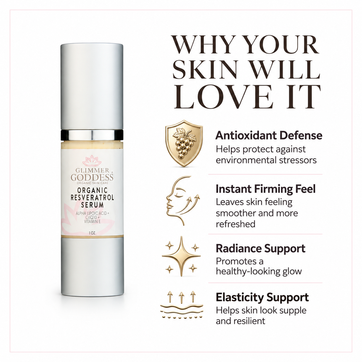 Organic Resveratrol Instant Firming Serum - Visibly Smooths Fine Lines