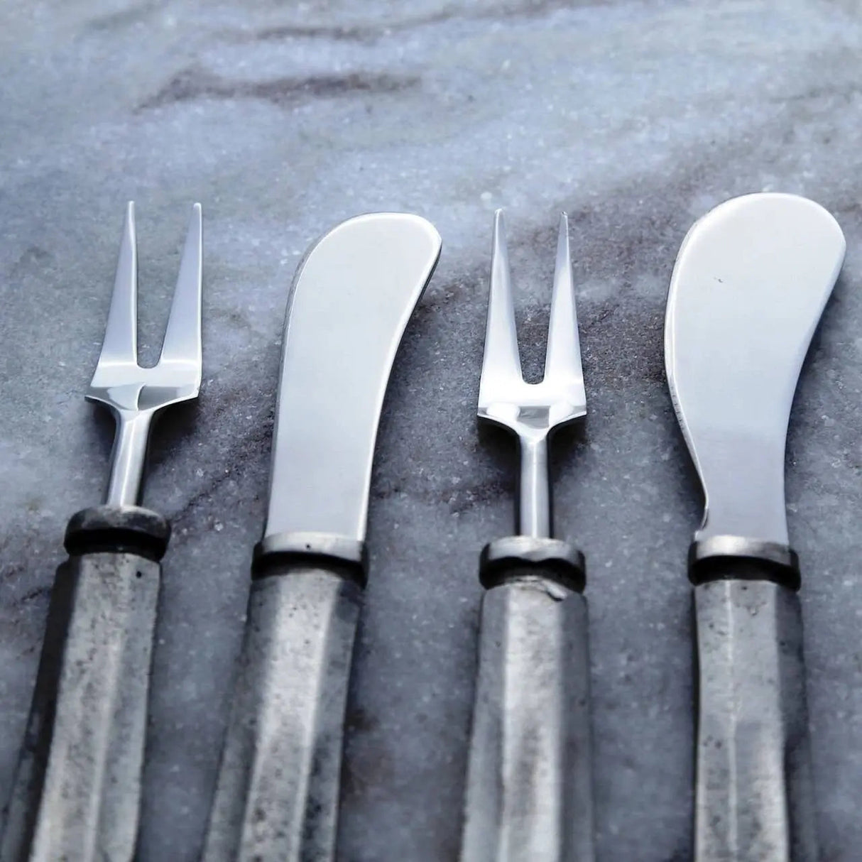 Silver Antique Maharaja Cheese Spreader & Fork 4 Pc. Set