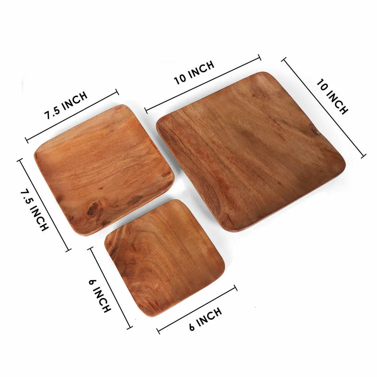 Tressa Acacia Wood Square Plates (Set of 3)