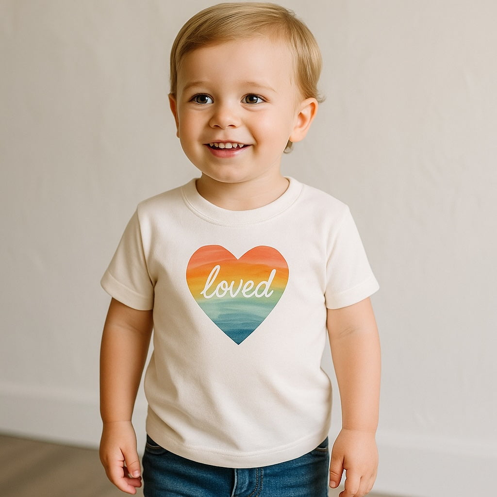 graphic tee | loved rainbow heart