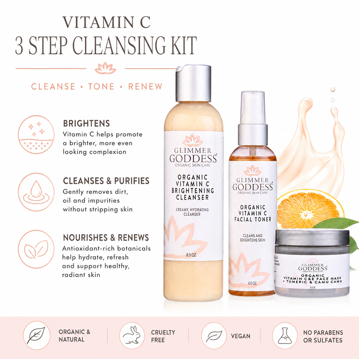 Vitamin C Brighter Skin Organic Skin Care 3 Step Cleansing Kit