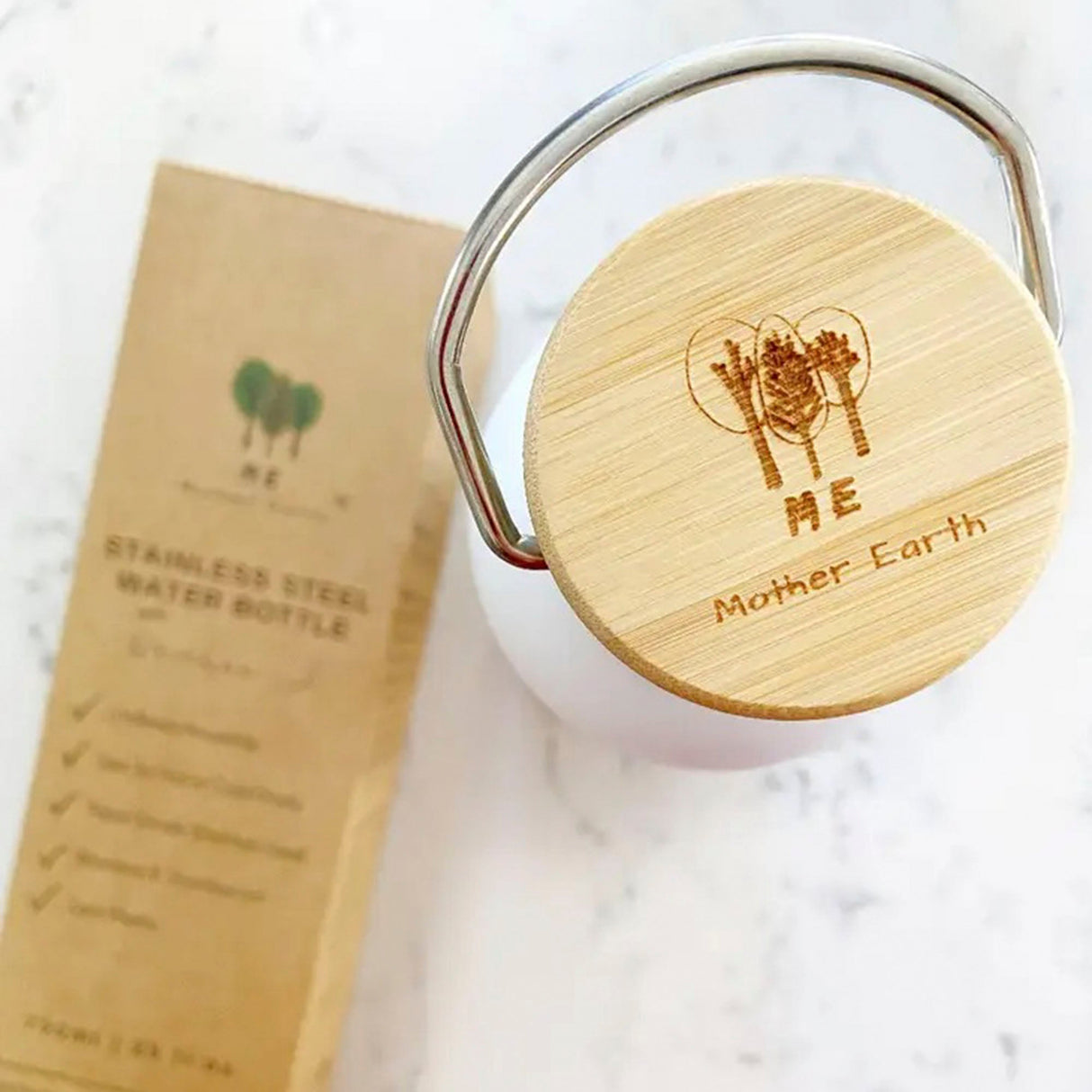 Eco Water Bottle – Stainless Steel with Natural Bamboo Lid