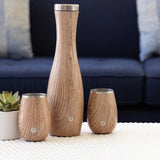 Stainless Steel Carafe and Wine Glass Set, Natural Teak