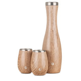 Stainless Steel Carafe and Wine Glass Set, Natural Teak