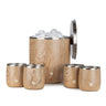 Stainless Steel Ice Bucket with Rocks Glass Set, Natural Teak