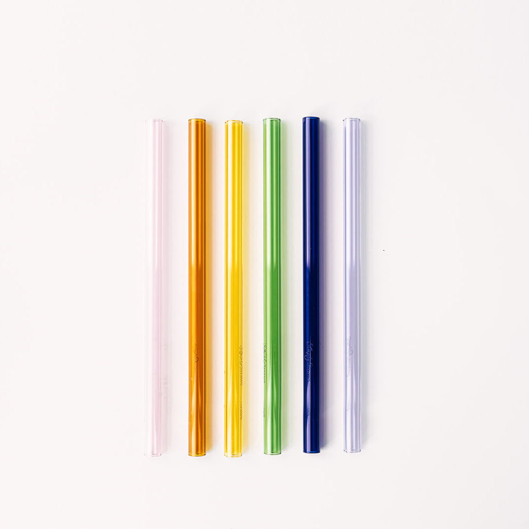 Wide 10" Glass Straw Set - Iridium