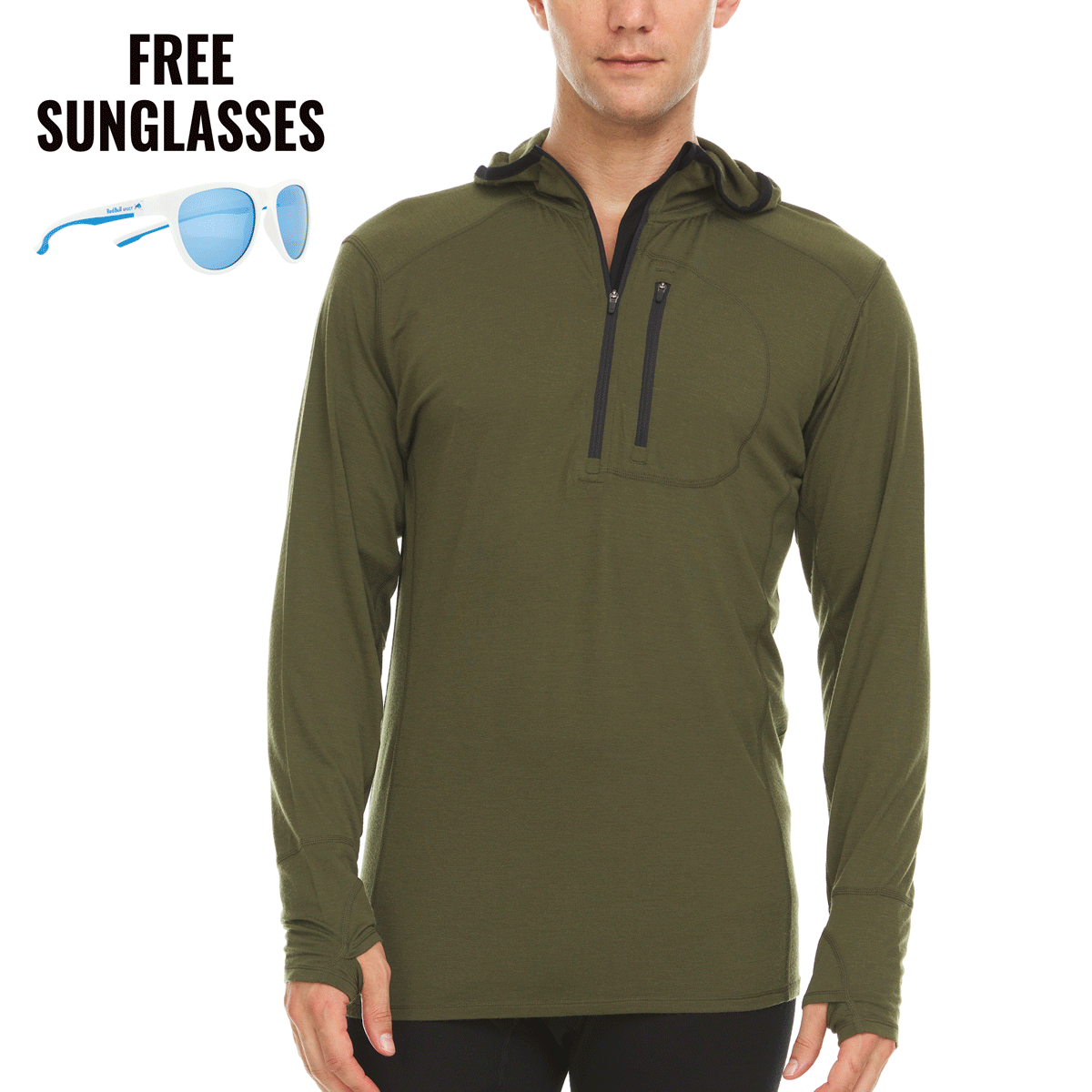 Microweight - Men's Wool 1/4 Zip Sun Hoodie Woolverino