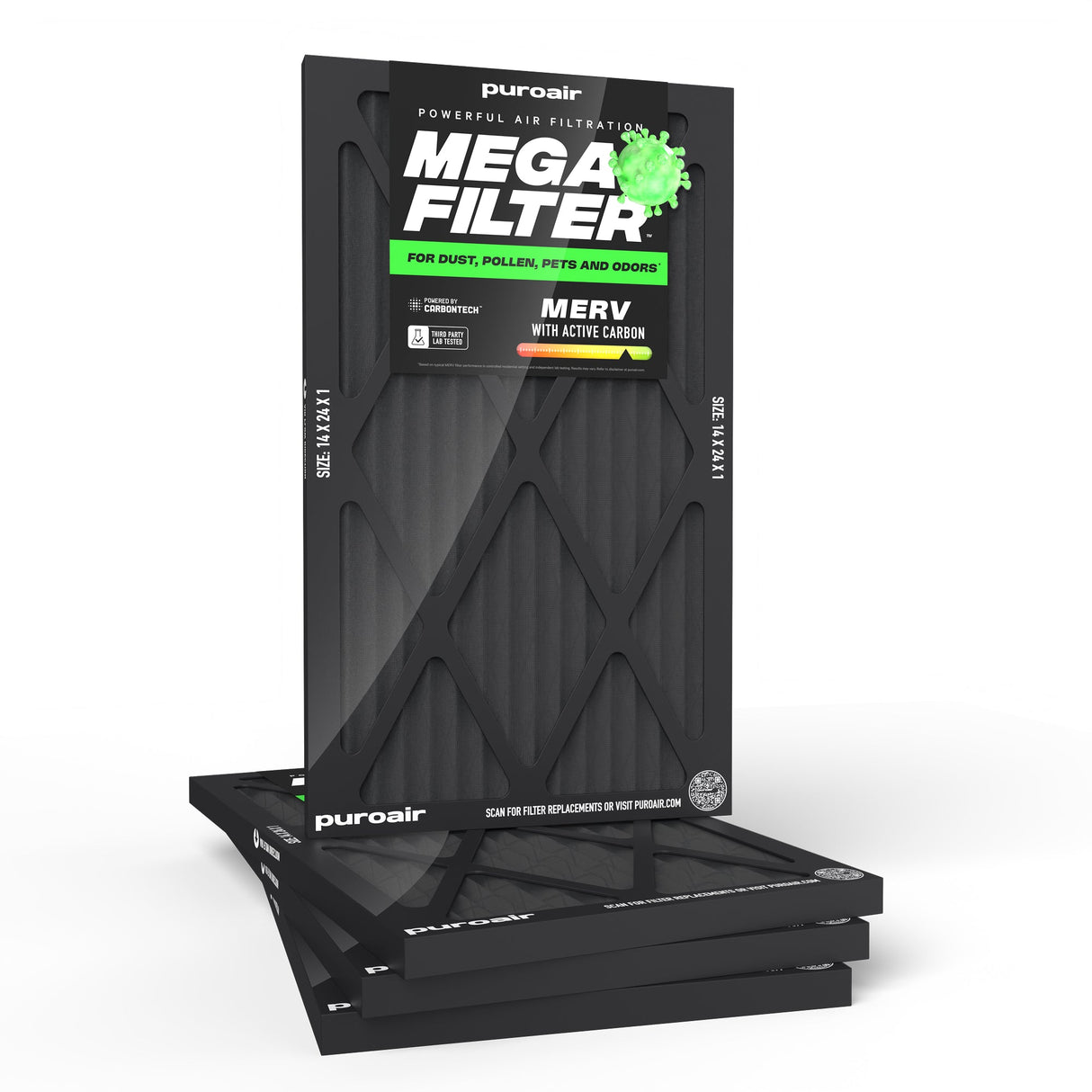 PuroAir HVAC Mega Filter MERV 13 Pleated Plus Activated Carbon Air Filter