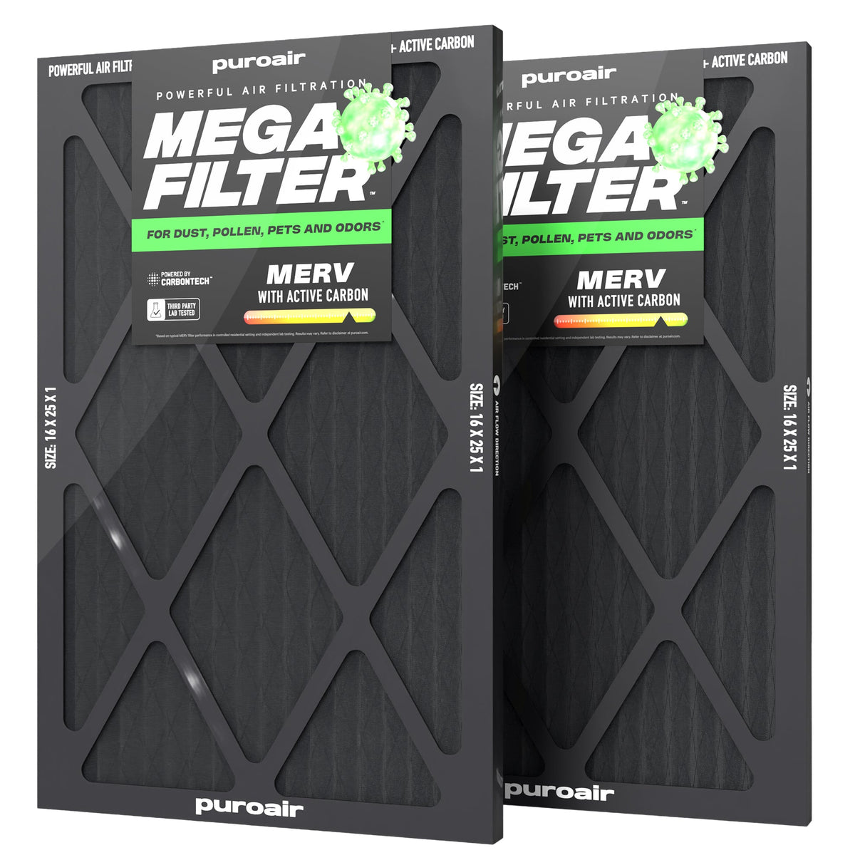PuroAir HVAC Mega Filter MERV 13 Pleated Plus Activated Carbon Air Filter