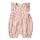 Organic Embroidered Ruffle Romper - Blush