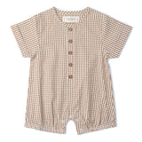 Organic Short Bubble Romper - Caramel Check