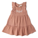 Organic Embroidered Tiered Dress - Clay
