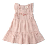 Organic Embroidered Tiered Dress - Blush