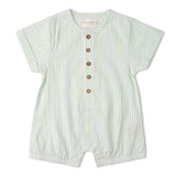 Organic Short Bubble Romper - Basil Stripes