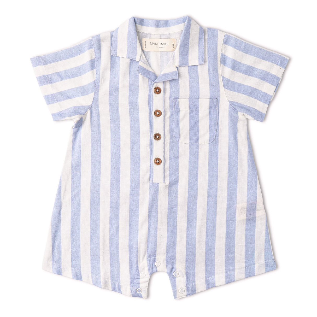 Organic Collared Romper - Blue Stripes