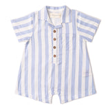 Organic Collared Romper - Blue Stripes