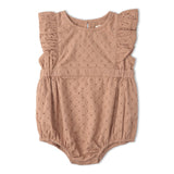 Organic Eyelet Flutter Romper - Clay Eyelet