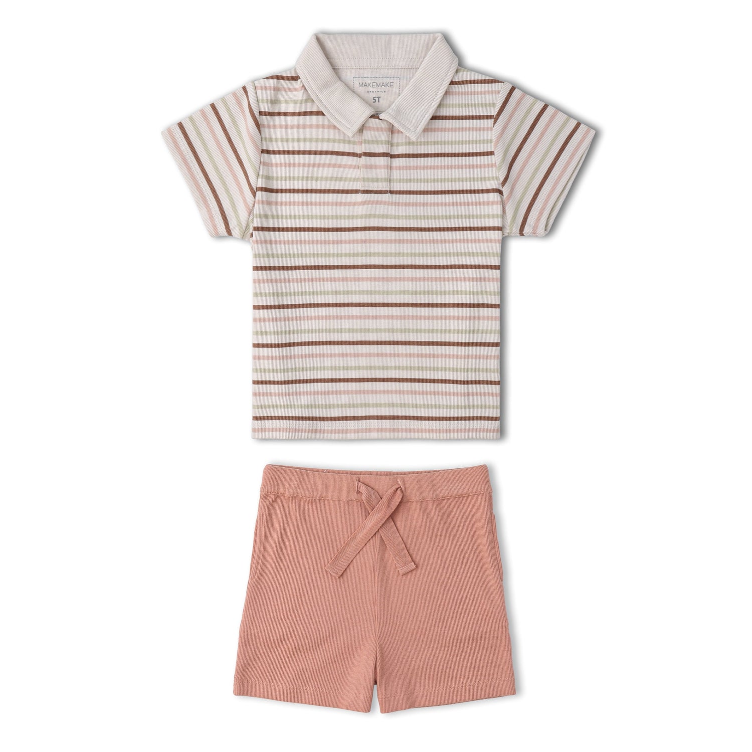 Organic Collar Tee & Shorts Set - Terra Stripes