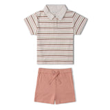 Organic Collar Tee & Shorts Set - Terra Stripes