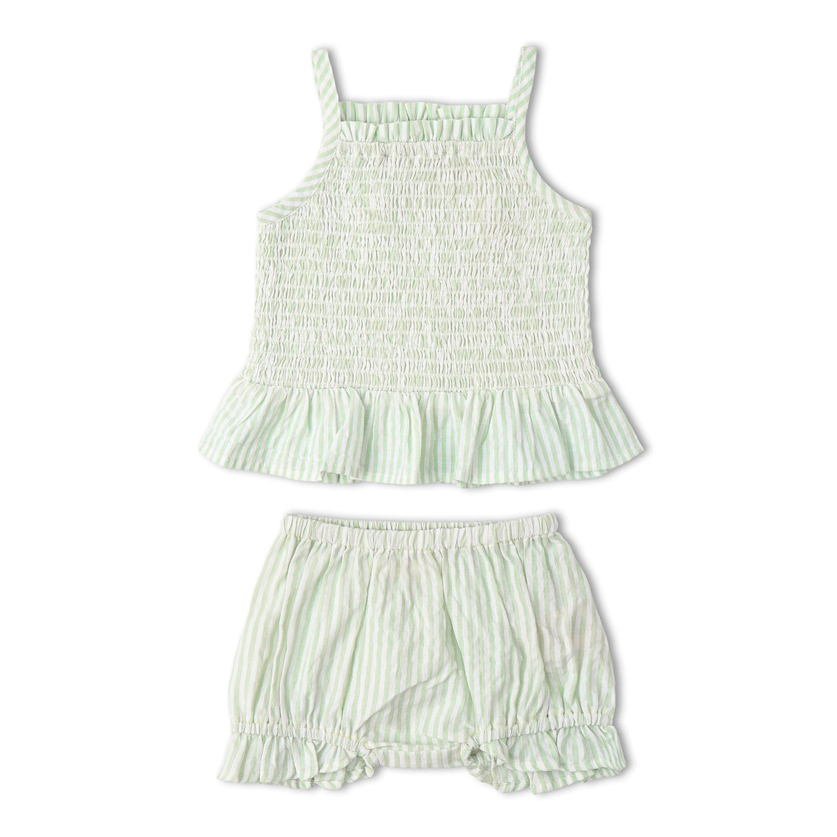 Organic Smocked Top And Bloomer Set - Basil Stripes