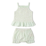 Organic Smocked Top And Bloomer Set - Basil Stripes