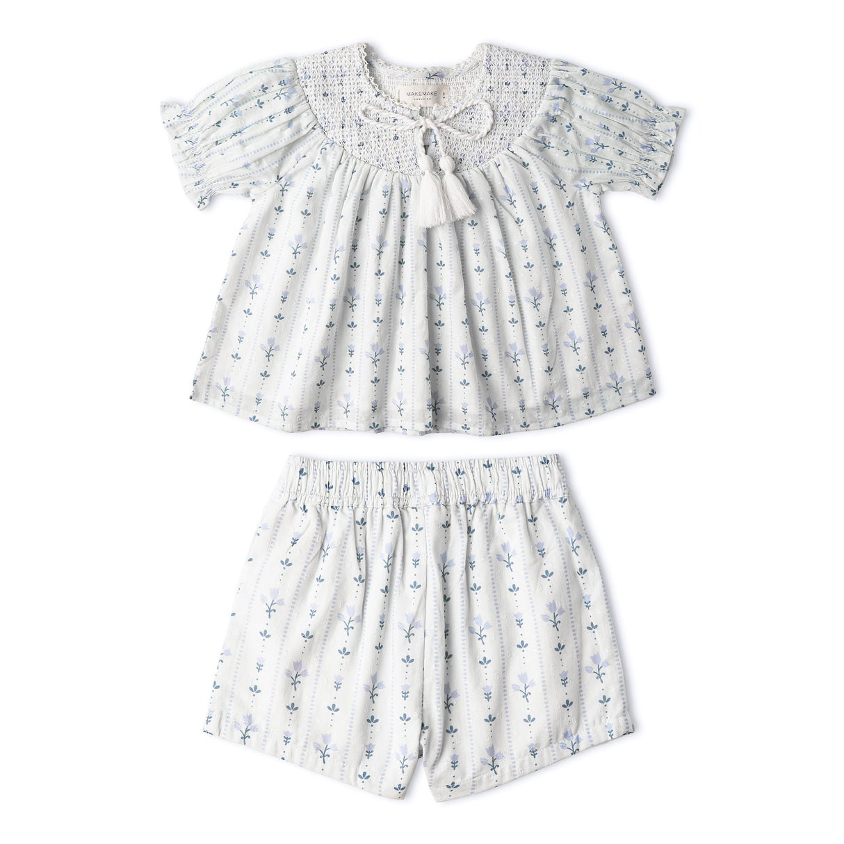 Organic Smocked Top & Shorts Set - Blue Vines