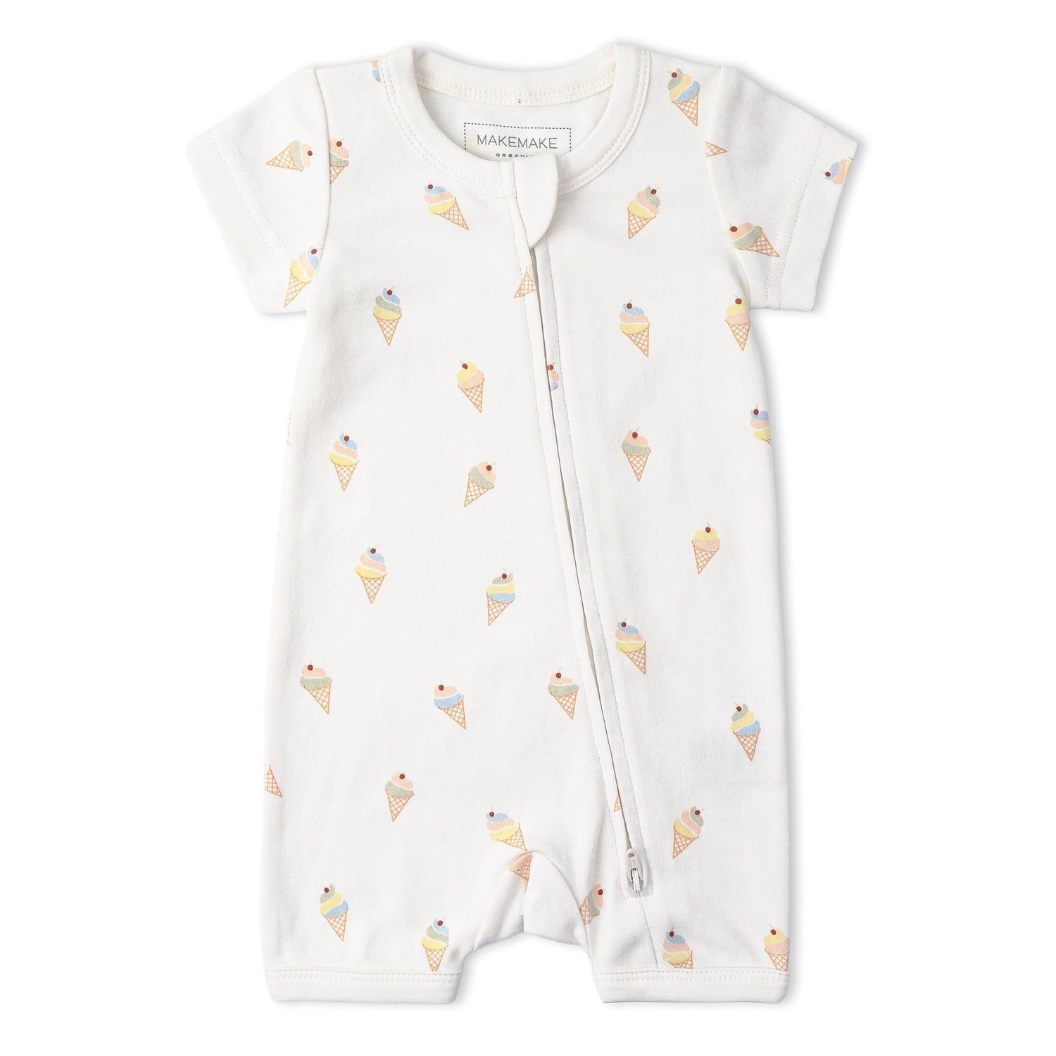 Organic Short Zip Romper - Ice Cream