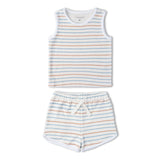 Organic Sleeveless Tee & Shorts Set - Cabana Stripes