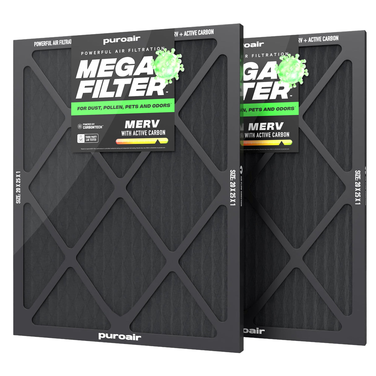 PuroAir HVAC Mega Filter MERV 13 Pleated Plus Activated Carbon Air Filter