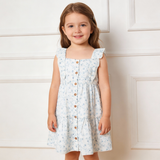 Organic Flutter Buttoned Tiered Dress - Ivy Floral