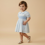Organic Smocked Collar Dress - Light Blue