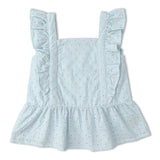 Organic Eyelet Flutter Top And Shorts Set - Light Blue Eyelet