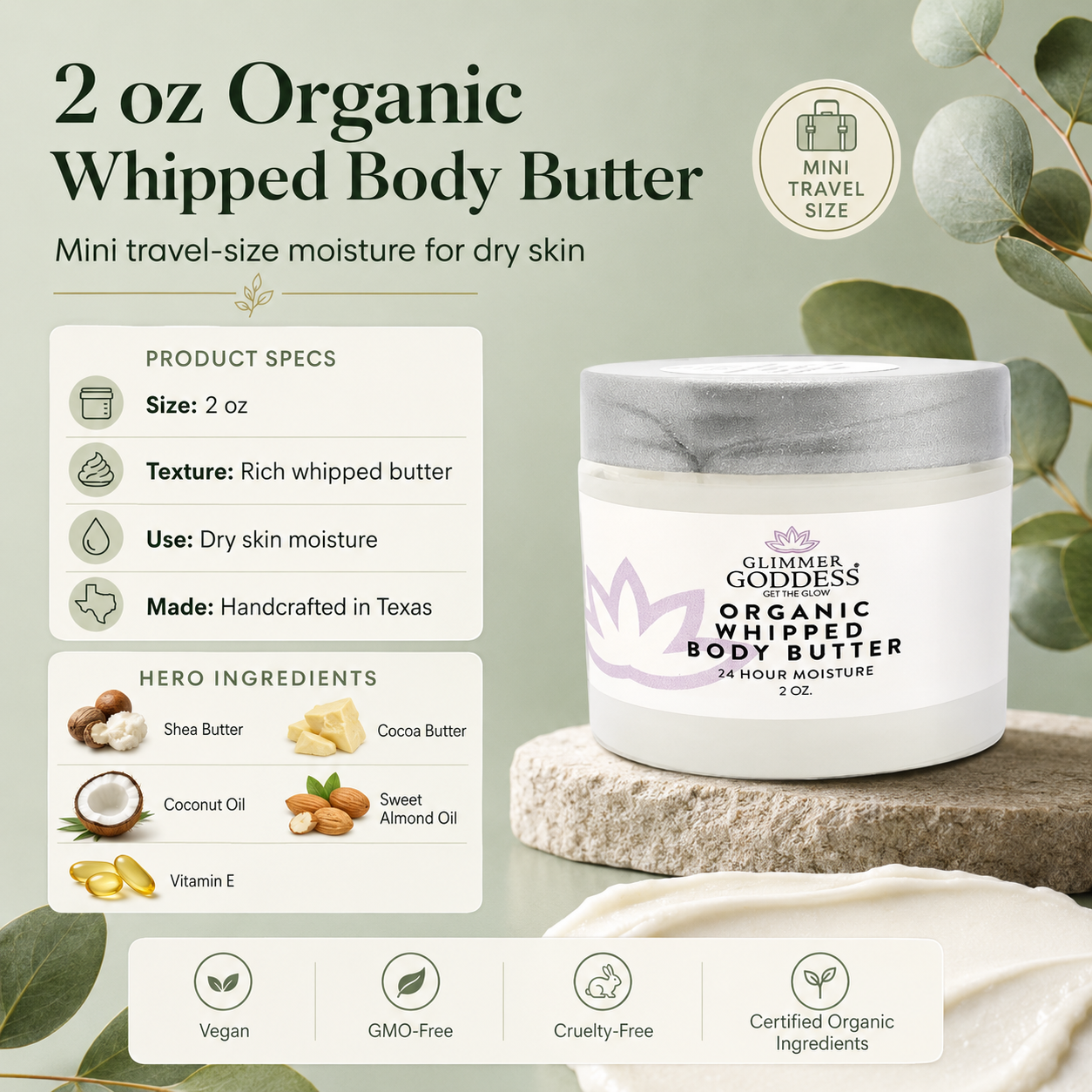Organic Whipped Body Butter - 2 oz Travel Size