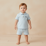 Organic Polo Shirt & Shorts Set - Light Blue
