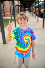 Boys Tie-Dye Soft Organic Cotton Jersey Short Sleeve Crew Tee  | Rainbow Spiral