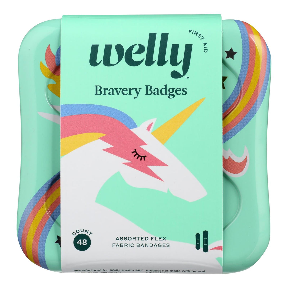 Welly First Aid - Rainbow Adhesive Bandages for Kids (Pack of 6-48 Count)