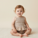 Organic Smocked Top And Bloomer Set - Caramel Check