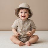 Organic Bucket Sun Hat - Caramel Check