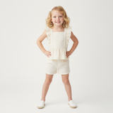 Organic Eyelet Flutter Top And Shorts Set - Ivory Eyelet