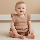 Organic Eyelet Flutter Romper - Clay Eyelet