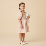 Organic Eyelet Bubble Sleeve Dress - Blush Eyelet