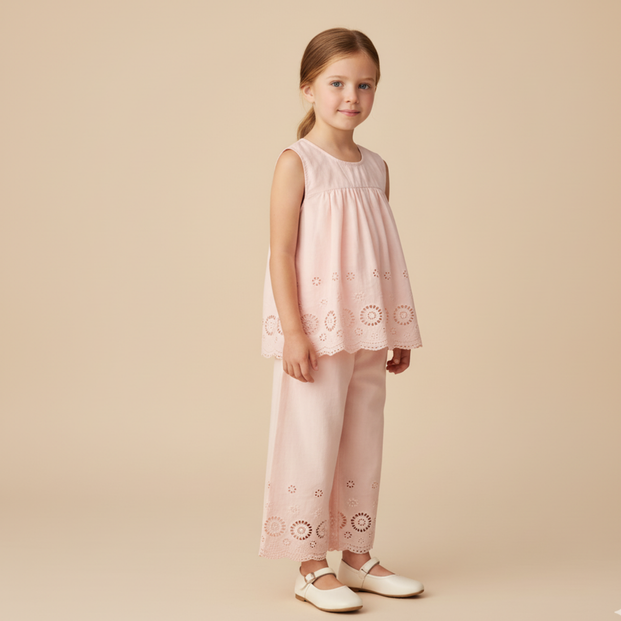 Organic Eyelet Top And Pant Set - Blush Eyelet