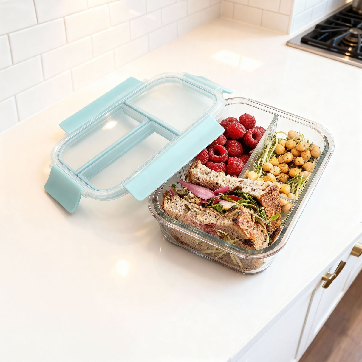 Glass Bento Box - 3 Sections (Vanilla)