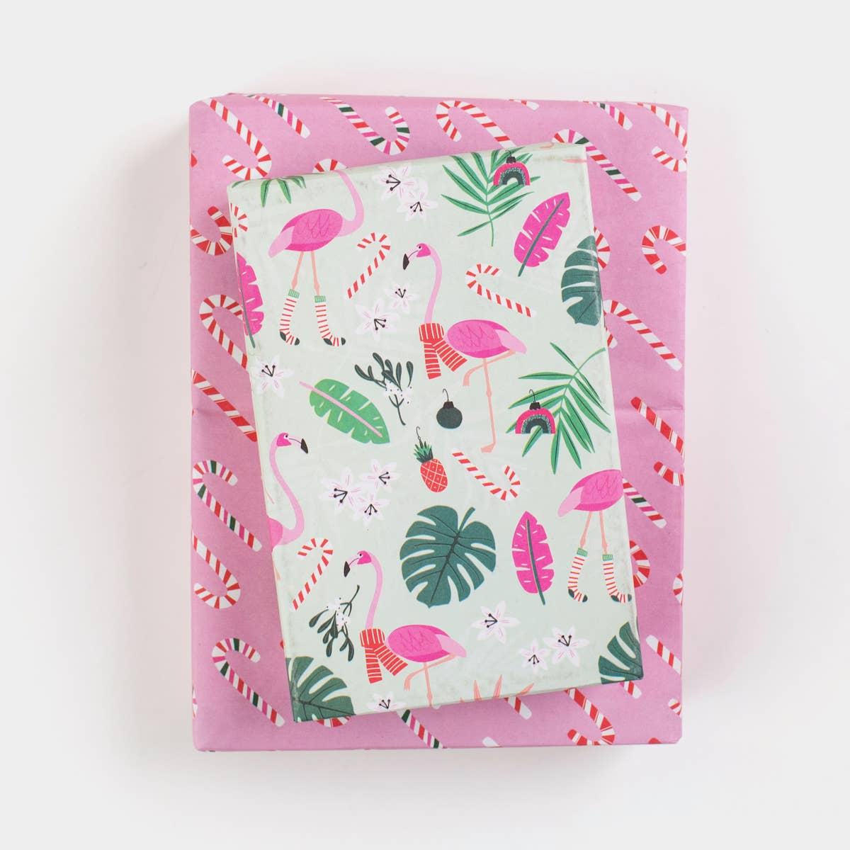 Feliz Flamingos/Candy Cane • Double-Sided Eco Wrapping Paper (Holiday Edition)