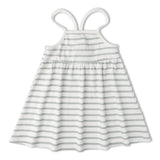 Organic Tie-Back Strap Dress - Fog Stripes