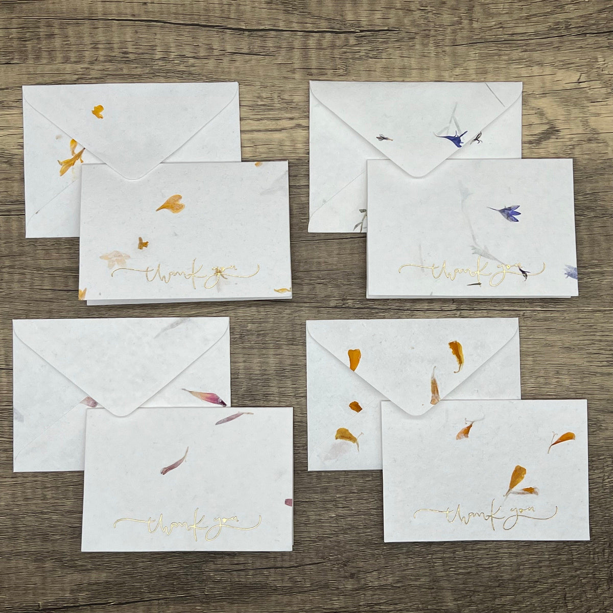 24 Piece Handmade Flower Petal Cotton Paper Thank You Card Set ...