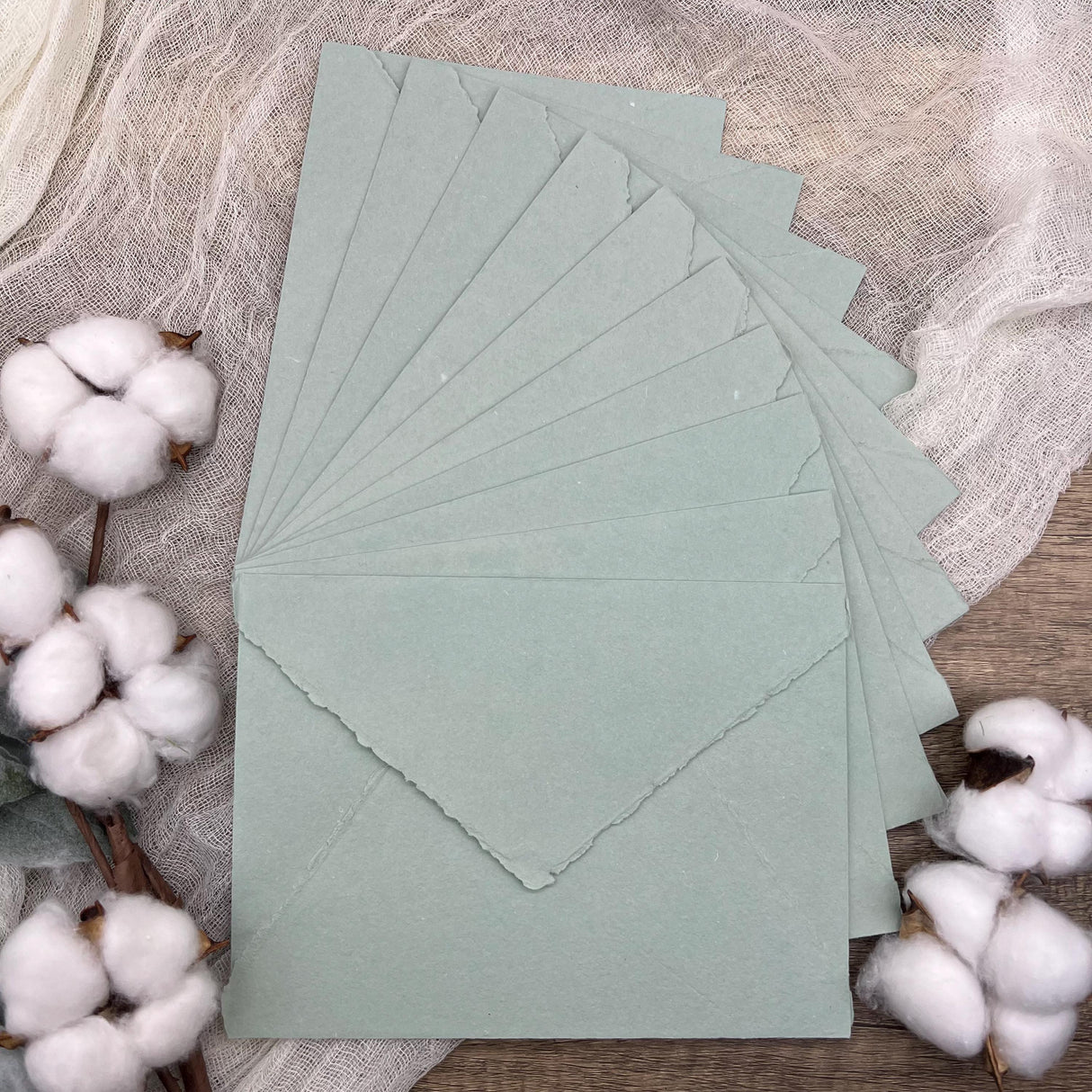 Sage Mist Handmade Cotton Envelopes (Set of 10)