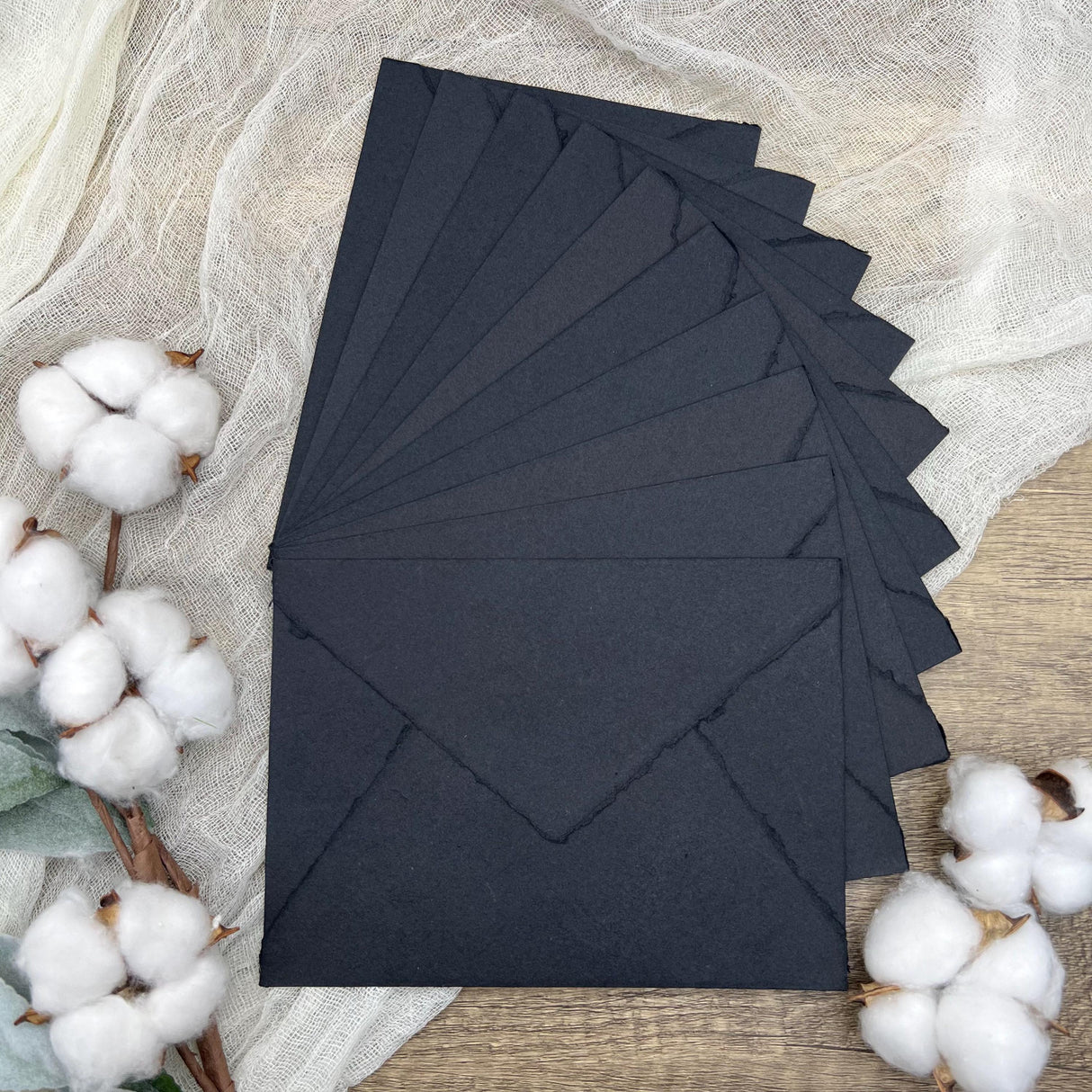Black Handmade Cotton Envelopes (Set of 10)