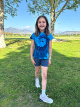 Girls Tie-Dye Soft Organic Cotton Jersey Cap Sleeve Crew Tee | Blues Spiral